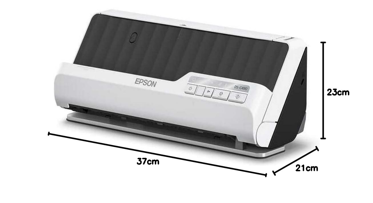 Epson Premium Scanner DS-C490, kompakter A4 Business Scanner mit geringem Stromverbrauch, Duplex-Einzugscanner mit vielseitiger Medienverarbeitung, schwarz/weiß