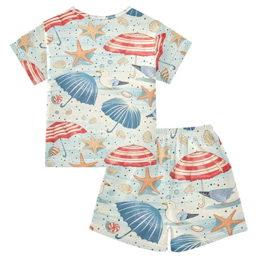 ALAZA Seashell Starfish Sand Seagulls Pajamas Short Sleeve 2 Piece Sleepwear Top and Bottom Pajama Set Unisex2