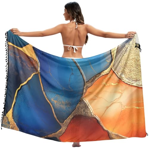 Cubierta de traje de baño de mármol azul y naranja ideal para tus días de piscina y tardes de playa 2
