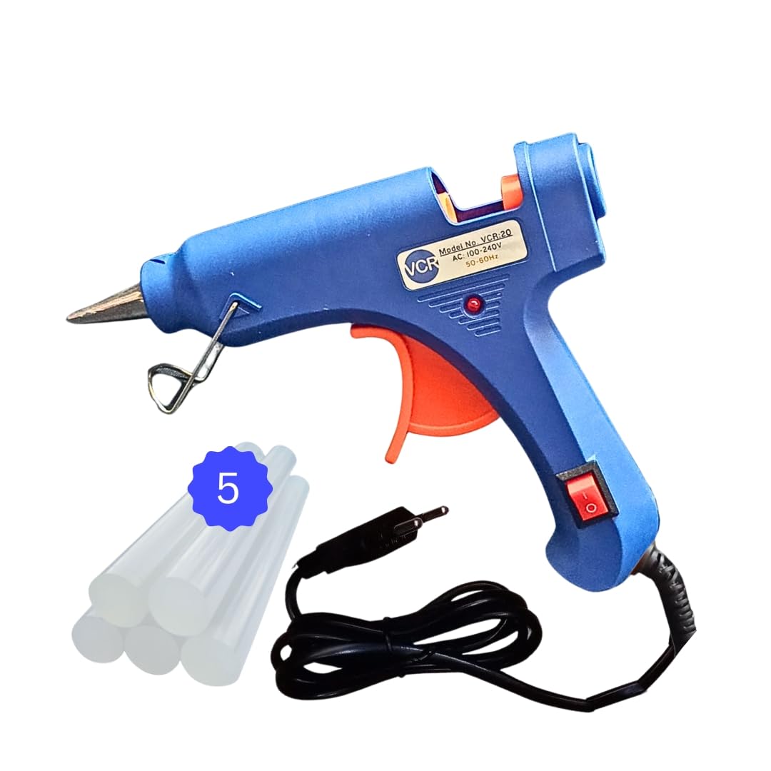 VCR 20W Hot Melt Glue Gun for Crafting & DIY Purpose - 20 Watts - ON/Off Switch for Precise Glue Output - Easy To Use Blue Glue Gun + 5 Transparent - 7mm Glue Sticks - VCR 20 Mini-image-9