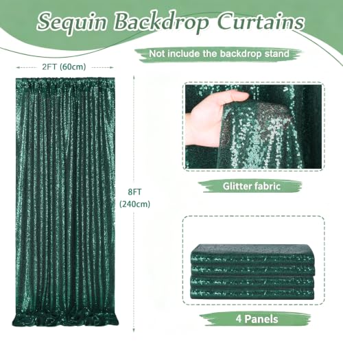 Image of Green Sequin Backdrop Curtains,4 Panels 2FTx8FT Curtain Backdrop for Party