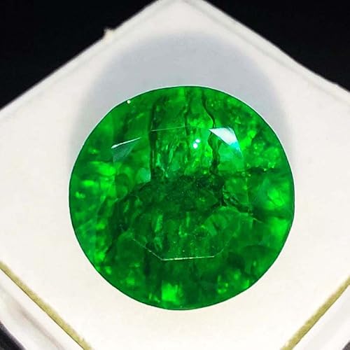 Ramagems Natural Green Emerald Loose Gemstone For Jewelry Making Round Cut 8-9 Cts Certified Emerald Panna Stone Genuine Healing Crystal #TOP3