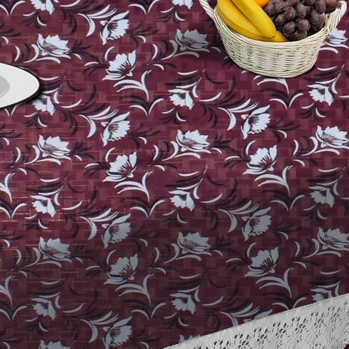 Image of The Furnishing Tree Waterproof PVC Rectangle Shaped 6 Seater Table Cover WxL 60x90 inches Floral Pattern Magenta with White Border lace