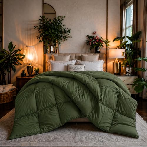 Image of Luxury Hotel Collection Cotton Comforter | All-Season Lightweight Quilt for Hot Sleepers | Plush, Breathable & Box-Stitched (Queen) Olive