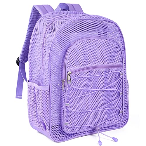 COVAX Heavy Duty Mesh Backpack, See Through College Bookbag, Purple