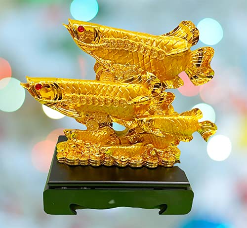 Image of Fengshui Exclusive Polyresin Set of 1 X-Large Golden Big Size Polyresin Double Arowana Fish with Money Coins Showpiece for Office Decor, Home Decoration (AF-2618)