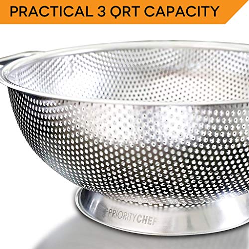 Prioritychef Colander, Stainless Steel Kitchen Strainer For Washing Rice, Pasta And Small Grains, 3 Qrt #TOP6