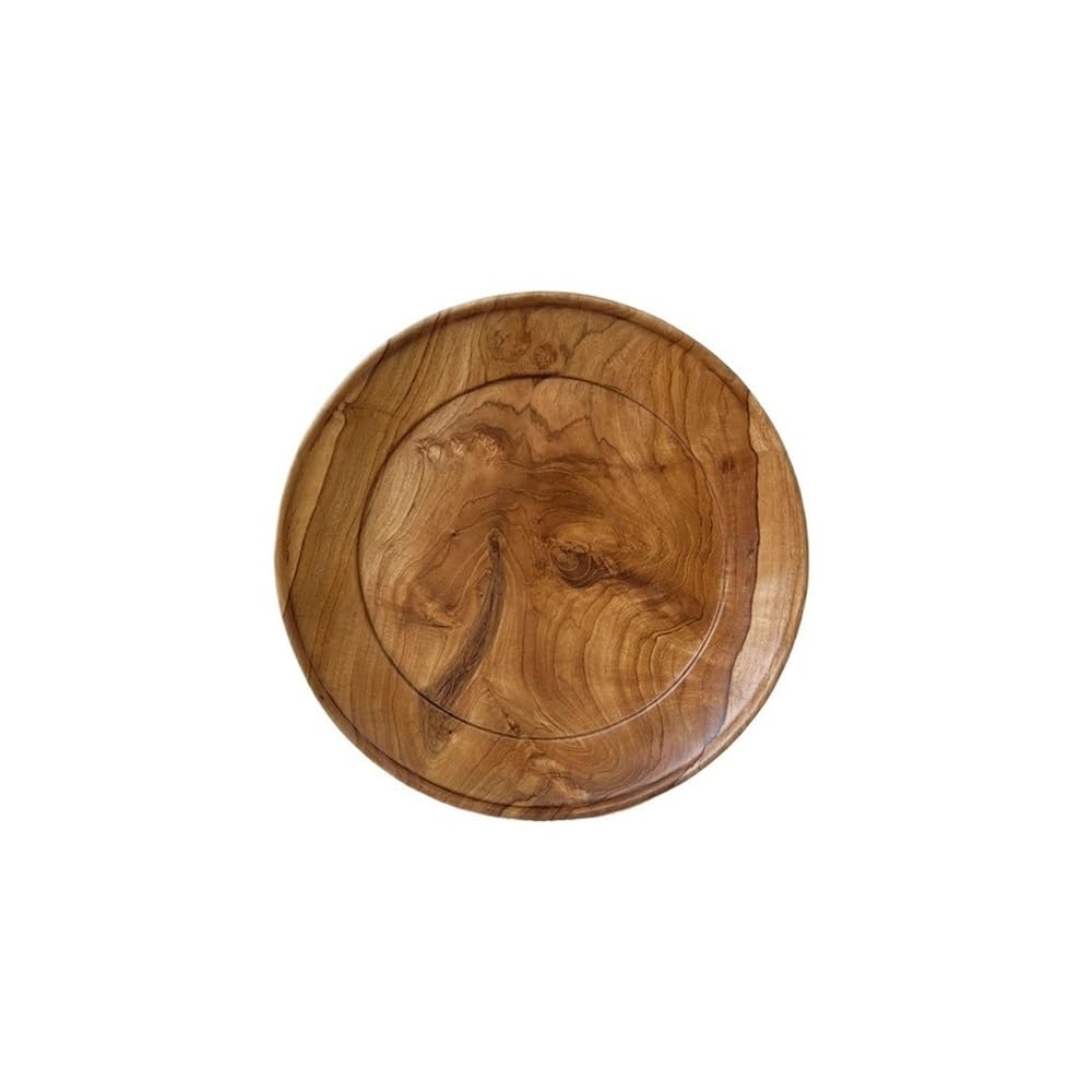 HPTHLY Serving Tray Teak Dinner Plate Tray Japanese Round Tea Plate Solid Wood Dim Sum Shallow Plate Log Manual Tray Dried Fruit Candy Tray Decorative Tray