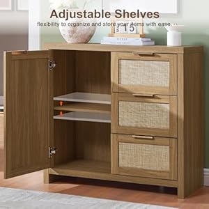 Hampstead storage set rattan sideboard buffet cabinet with 3 doors and 3 drawers 654 large kitchen cabinet console cabinet set for living room hallway  urban country home decor