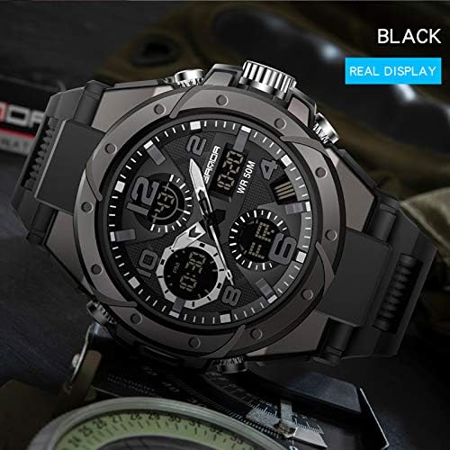 findtime Men's Military Tactical Sports Watches Large Face Alarm Stopwatch Dual Time LED Backlight Waterproof Wristwatch Outdoor Digital Analog Multifunctional Watch for Men
