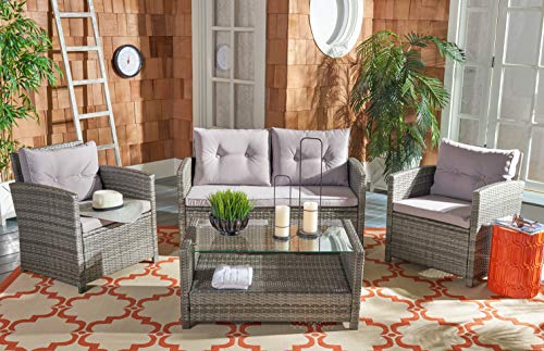 Safavieh PAT7516B Collection Vellor Grey 4-Piece Outdoor Living Patio Set, Grey/Grey