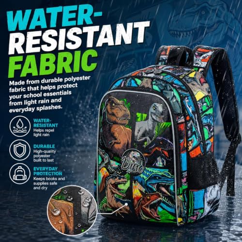 Image of 3PCS Dinosaur Backpack for Boys, 16 Inch Kids Water Resistant Preschool Elementary Kindergarten Bookbags and Lunch Box | Kids