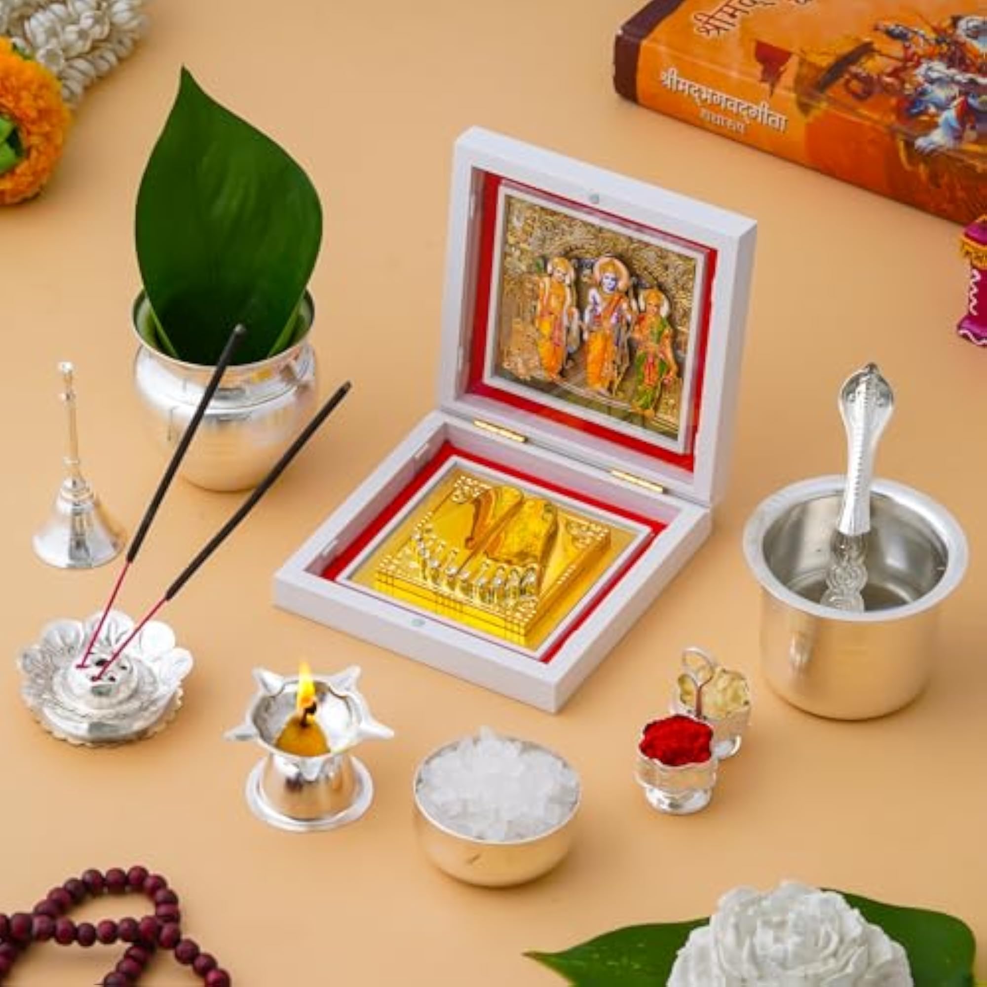 Ram Darbar 3D Charan Paduka Box with Pooja Item