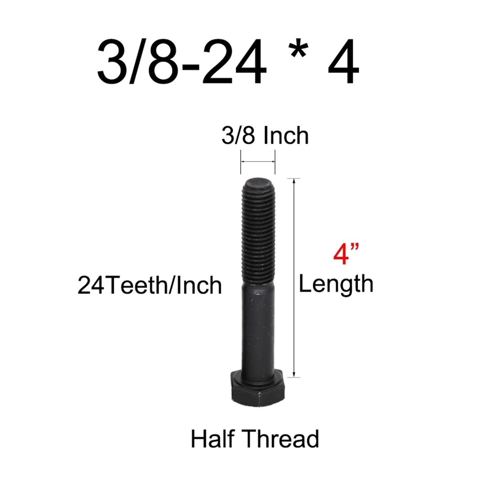 Schwarze Stahl-Sechskantschrauben 3/8-24 UNF – langlebige Maschinenschrauben aus Karbonstahl for die Metallbearbeitung (5/10/20 Stück)(4",20PIECES_3/8-24)