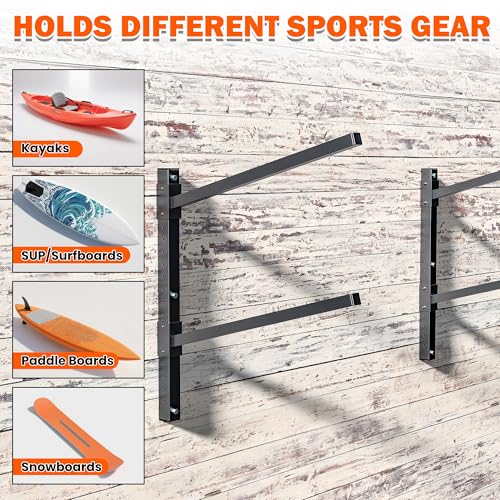 Ultrawall Kayak Storage Rack for 2 Kayaks, Adjustable Wall Mounted Kayak Holder for Garage, Heavy Duty Kayak Hanger for Canoe, Paddleboard, Indoor & Outdoor Use - Thumbnail 7