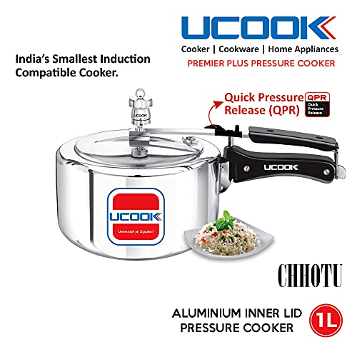 UCOOK Chhotu Premier Plus Aluminium Induction Base Inner Lid Pressure Cooker, 1 Litre, Silver