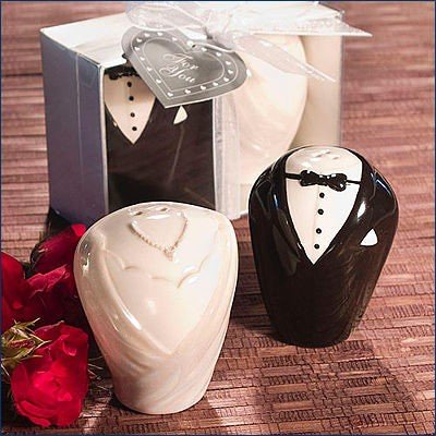 DISOK - Salero + Pimentero Novios Cerámica - Saleros para Detalles de Bodas Hombres, Regalos Bodas Unisex