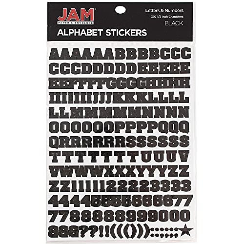JAM PAPER Self Adhesive Alphabet Letter Stickers - Black - Upper Case - 372 Stickers/Pack