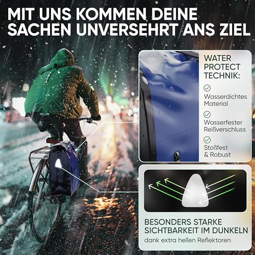 NATRYFE Fahrradtasche für Gepäckträger - 22L Volumen, 100% Wasserdicht & Robust - Mit Reflektoren...