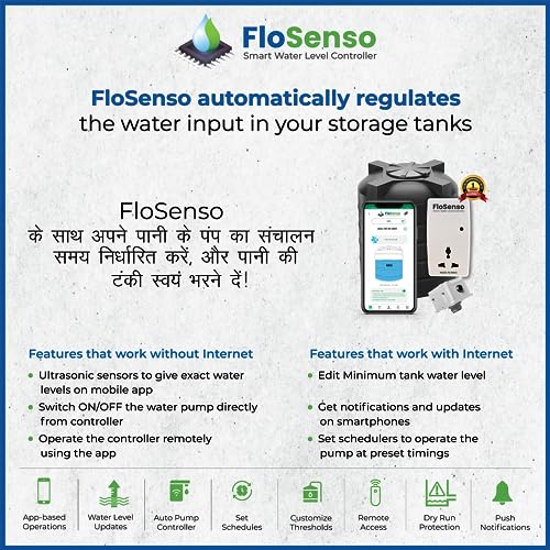 Image of Smart Water Level Controller- FloSenso Fully Automatic Water tank Level Controller (Wi-Fi /Mobile app controlled) Water management device (6 Amp Wired)