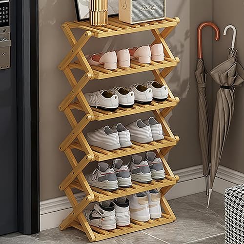 6-Tier Foldable Bamboo Shoe Rack - Space-Saving Shoe Shelf Stand for Entryway, Indoor/Outdoor Use, 50cm Height, Durable and Stylish Storage Solution