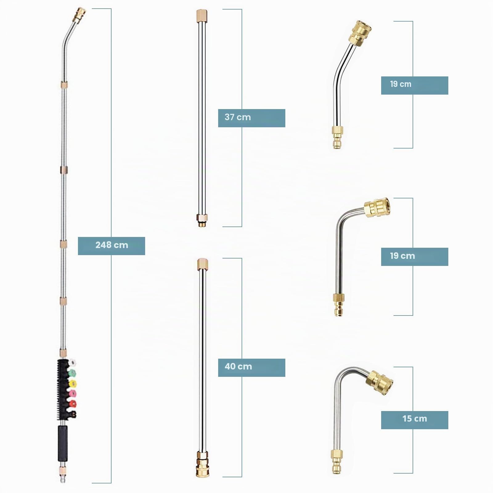 Varita de Extensión para Lavadora Presión, 4000PSI Lanza Lavadora Eléctrica | con Puntas de Boquilla Pulverización y Varilla Curvada de 30°, 90°, 120°, Herramienta Conexión Rápida de 1/4 Pulgadas