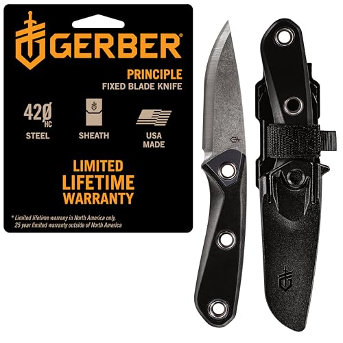 Image of Gerber Gear Principle - Fixed-Blade Survival Knife for Hunting, Camping & More - Features Firestriking Spine & Triple Mounting Sheath - Made in USA - Black