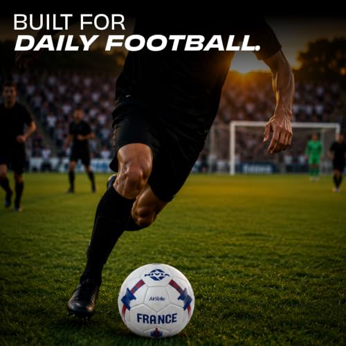 Image of Nivia Airstrike Football (France) Training Ball, 32 Panels, Butyl Bladder, Made for Beginners, to Play On Both Natural and Artificial Grass (White, Size-5)