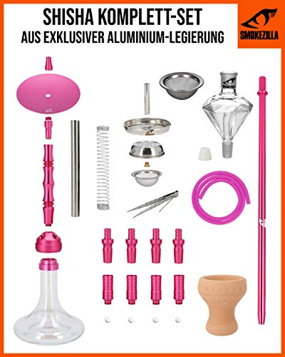 Smokezilla® MINYA 4S 4-Schlauch-Set Aluminium Shisha | Spitze Optik mit Shiny Clear Bowl und Diamond Molassefänger… – Bild 3