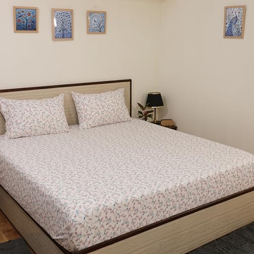 Image of King Size Bedsheet - Coco Rose Leaf Print - 108x108 Inches - Ultra Soft Brushed Microfiber Flat Sheet with Pillow Covers - Cooling, Lightweight, Wrinkle & Fade Resistant