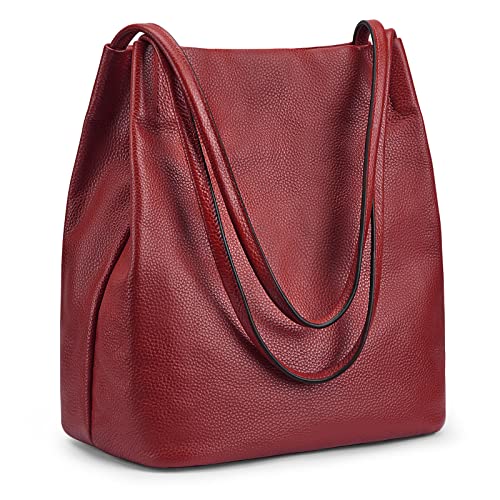 1 Kattee Borsa a Tracolla da Donna in Pelle Véritable Morbida Con Chiusura Magnetica Superiore, rosso, Medium