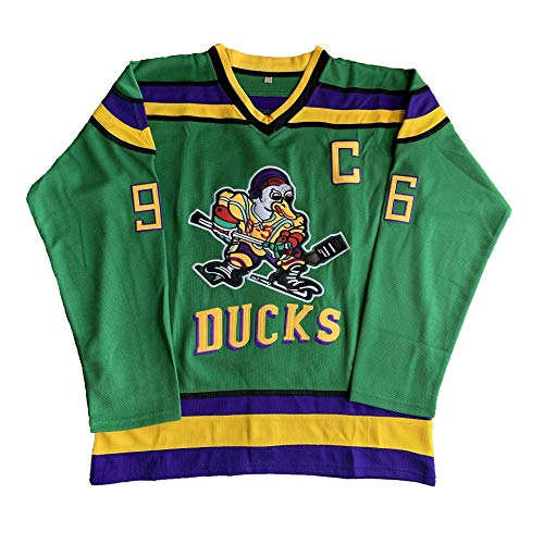 Mighty Ducks Jersey Charlie Conway 96 Movie Ice Hockey Jersey (Green,Large)