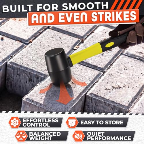 Image of Rubber Mallet Hammer 8 Oz, Soft Face Non-Marring Head (Yellow) | Small Mallet with Non-Slip Ergonomic Grip for Woodworking, Tile, Flooring, Furniture Assembly, Jewelry, and Leatherwork