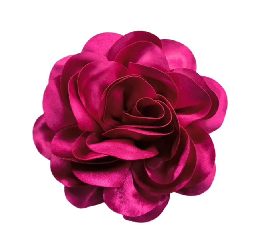 Image of Large Camellia Rose Flower Brooches Lapel Pins Dainty Satin Fabric Apparelpin Oversized Brooch Pin for Women Men Wedding Party Banquet Dress Dance Clothes Accessories