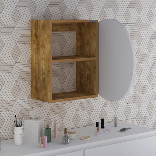 Image of Anikaa Eilish Mirror Cabinet | Wall-Mounted Round Mirror with Hidden Storage | Ideal for Bedroom, Bathroom & Entryway | GiantWood /White(20x20x17 Inches)