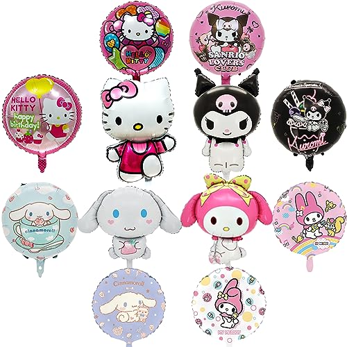 Kitty Birthday Party Supplies 12Pcs Foil Balloons for Kawaii Party Decorations Kitty Party Foil Balloons for Girls Kids Boys