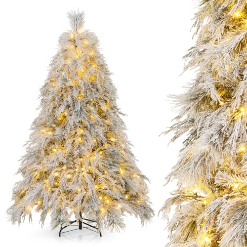 COSTWAY Árbol de Navidad Nevado 180 cm, Luces Incorporadas