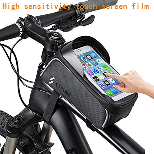 Bike Phone Front Frame Bag - Waterproof Top Tube Cycling Bags Bicycle Phone Bag Bike Phone Case Holder Accessories Cycling Pouch Compatible with iPhone 11 XS Max XR Fit 6.5”