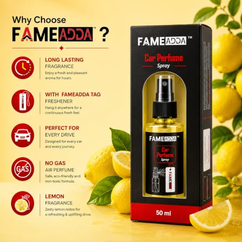 Image of Lemon Premium Car Perfume Luxury Spray 50 ML with Hanging Card /Travel Friendly Car Air fresheners 350+ Sprays /Car Accessories Interior /Eliminates Bad Odour for Car, Office & Home