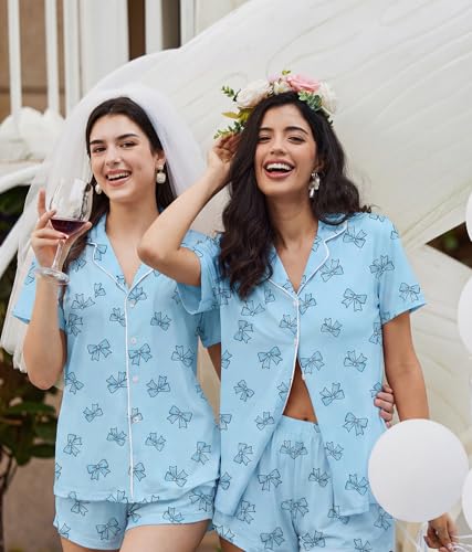 Image of Ekouaer Pajamas Set for Women Short Sleeve Sleepwear Button Down Pjs Soft 2 Piece Lounge Sets XS-XXXL