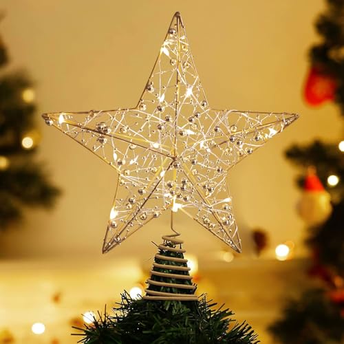 Christmastreetopper10goldenglitteredstartreetopperwith20ledlightsxmastreetopperstarforxmasdecorationsornamentsholidaypartyindoordecor Urban Country Home Decor Christmas tree topper 10 golden glittered star tree topper with 20 led lights xmas tree topper star for xmas decorations ornaments holiday party indoor decor urban country home decor