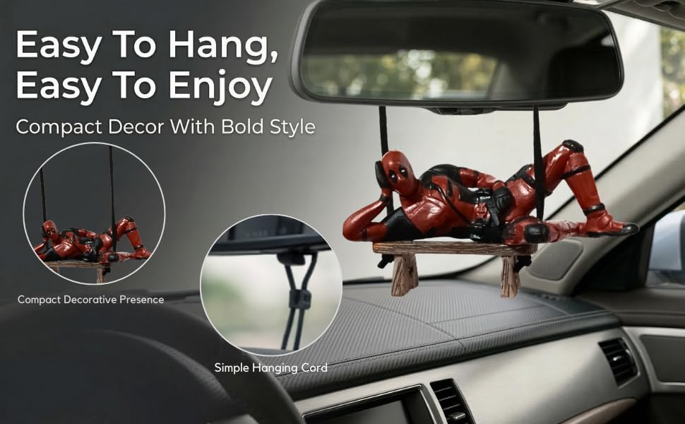Image of YOURKARTS.COM Deadpool Car Hanging Toy for Rearview Mirror Superhero Car Accessory | Cute Swinging Deadpool Figurine for Car Interior Decoration | Gift for Car (Hanging Superhero-A)