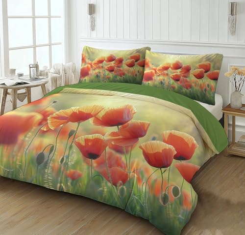 Housse de couette 260x240cm pavot soleil réversible douce respirante - 4