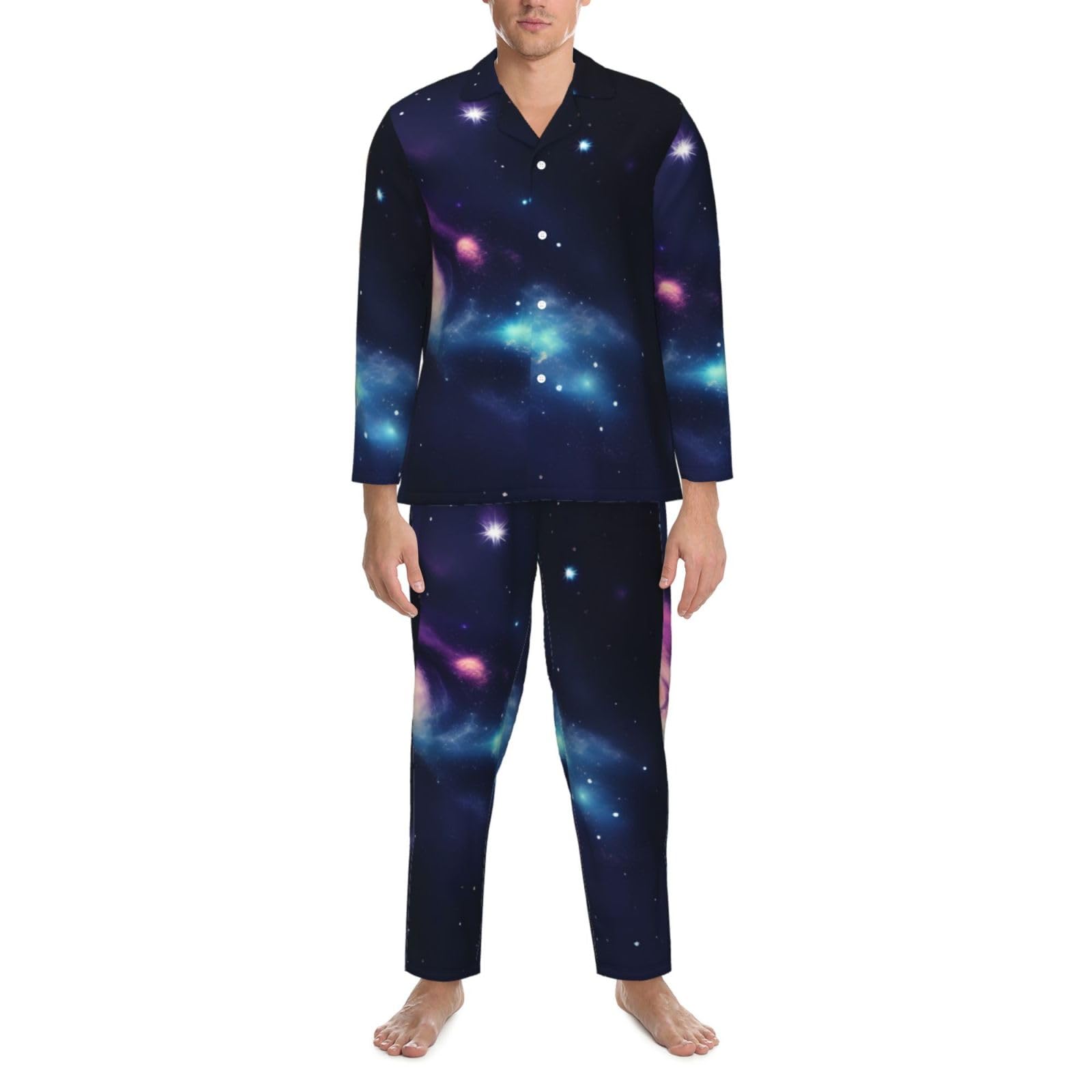 Universe Galaxy Space Print Herren-Pyjama-Set, langärmelig, zweiteilig, Hauskleidung, bequeme Nachtwäsche, Nachtwäsche