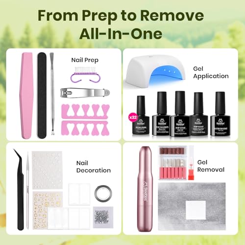 Image of Beetles 55Pcs Gel Nail Polish Kit with U V Light and Nail Drill - 32 Color Gel Nails Kit Fun Camp Professional Manicure Set with Everything and Base Top Coat Home Salon Gifts for Women