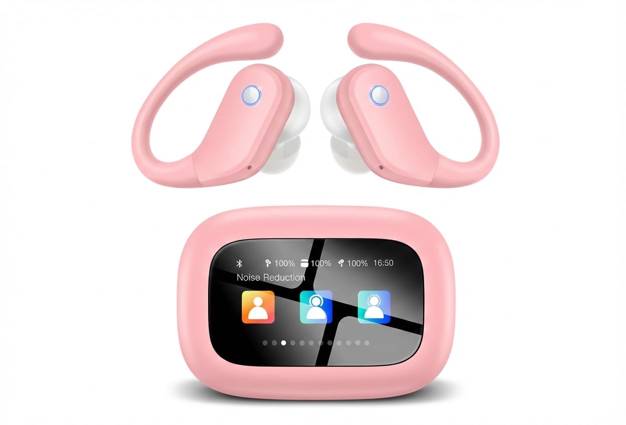 wireless earbuds pink enc touch control waterproof deep bass