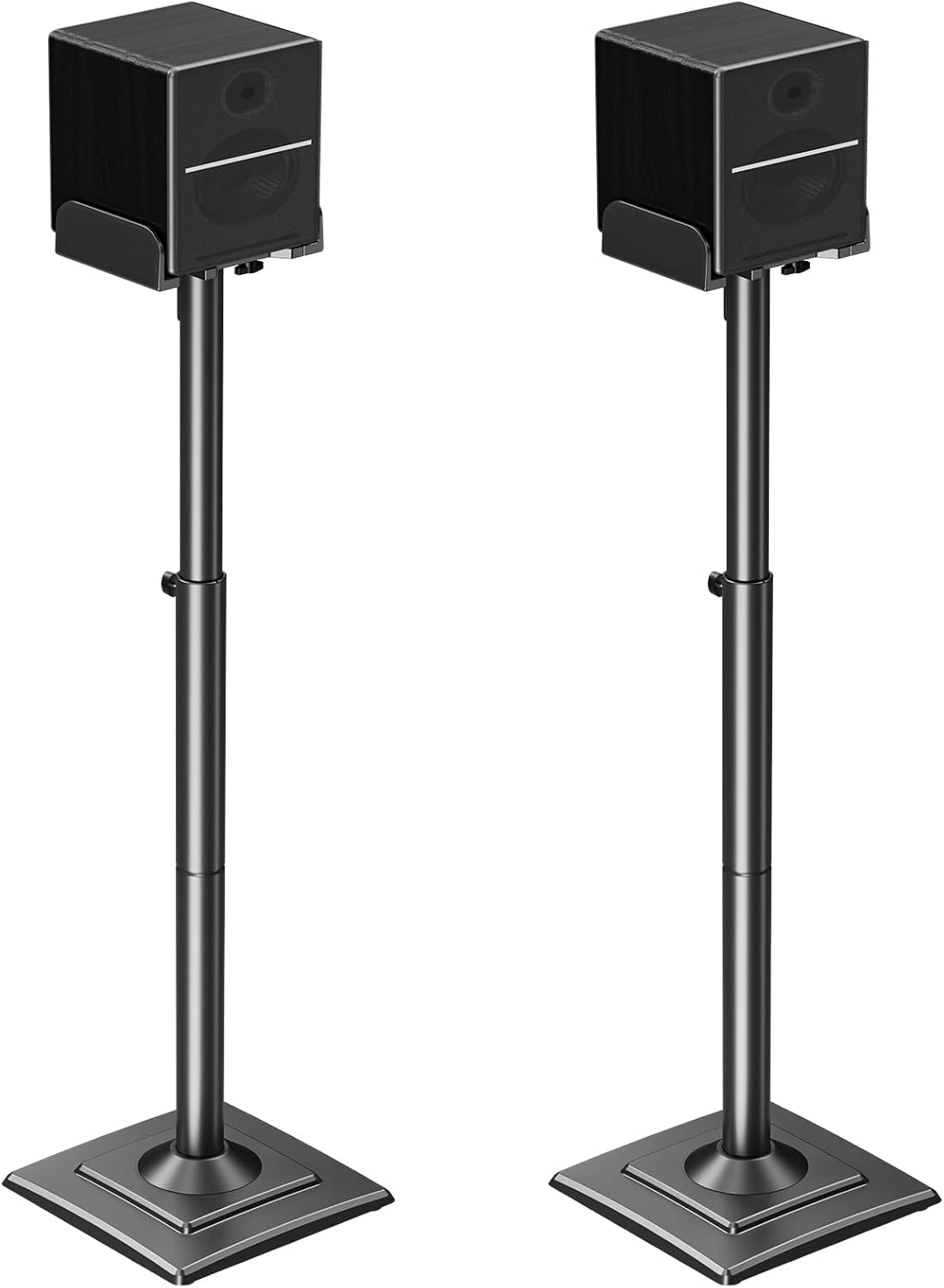 ELIVED Universal Lautsprecherständer höhenverstellbar, Boxenständer mit ausziehbare Auflagenplatte und interner Kabelkanal für Regallautsprecher, 5kg Tragkraf, 1 Paar