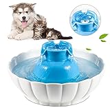 Super Silent Ceramic Pet Fountain for Dogs or Cats Sturdy Healthy Drinking Water Bowl 2.1L / 74 Oz Automatic Electric Water Dispenser Dishwasher Safe,Blue & White