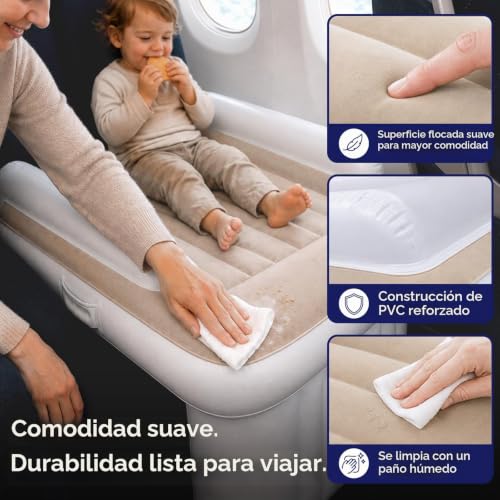 Miniatura 4 de Alouweekuky Cama Avion Niños Hinchable Portátil Reposapies Avion Niños Portátil Con Bomba De Aire Y Correa De Seguridad, Y Utilizable En Aviones, Trenes Y Actividades Al Aire Libre