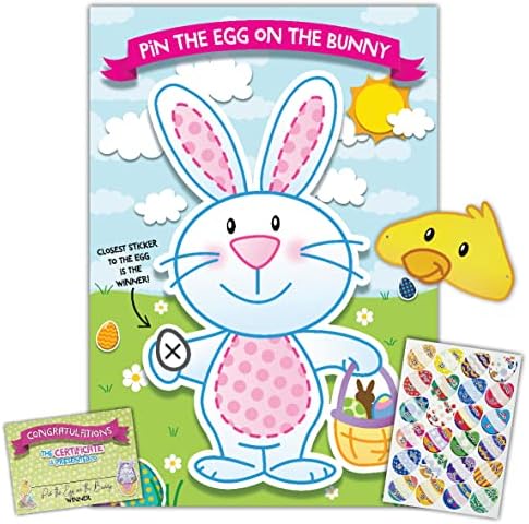 Easter Pin The Egg on Bunny Family Party Easter Game Activity for Kids Children - Up to 24 Players, Includes Chick Face Mask & 24 Easter Egg Stickers - Party Bag Filler, Party Favour Supplies - View 3